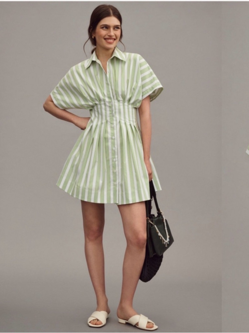 Anthropologie Exquise Tobie mini dress white green stripe small